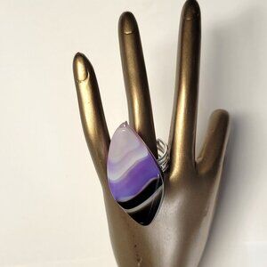 Purple Agate Ring Adjustable Band Handmade Semi Precious Ring
